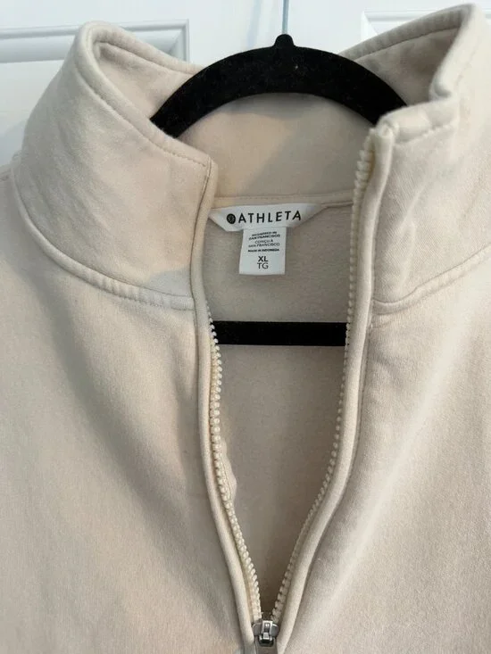 Athleta Cream Quarter Zip Fleece Sweatshirt Size XL - Picture 3 of 5